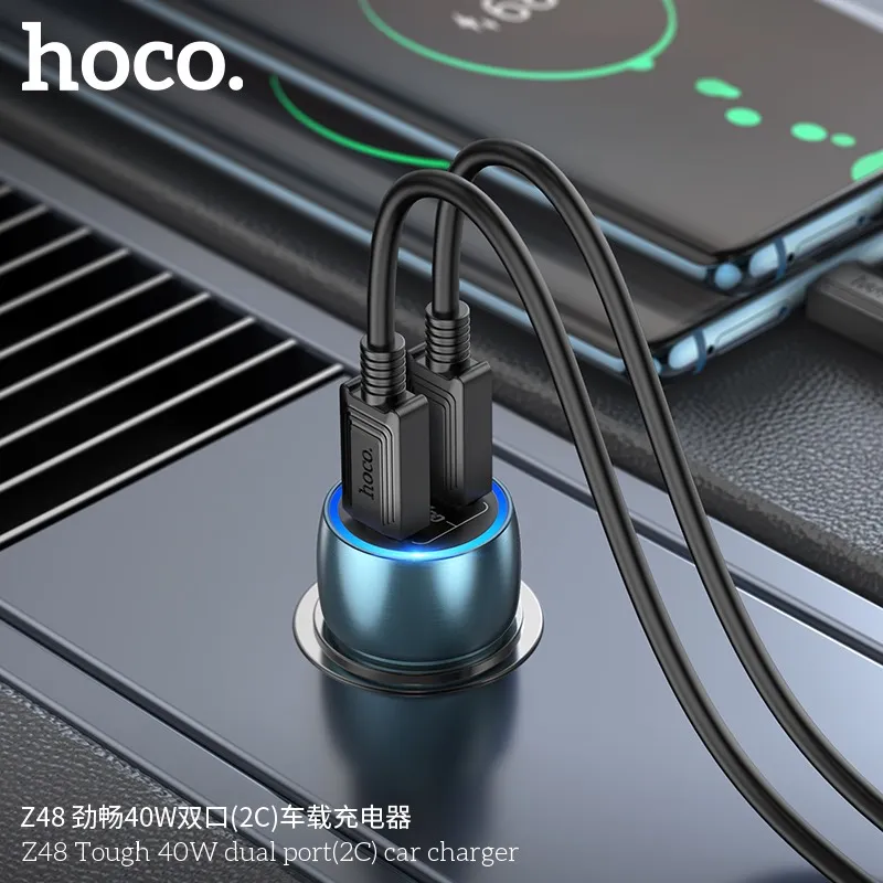 Tẩu sạc ô tô Hoco Z48 Tough 40W công suất cao, hỗ trợ sạc nhanh PD, QC, AFC