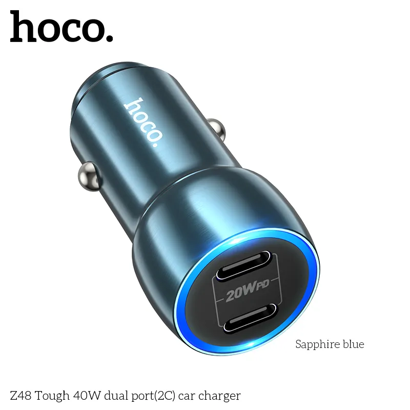 Tính năng chi tiết tẩu sạc Hoco Z48 Tough với 2 cổng Type-C sạc đồng thời 40W