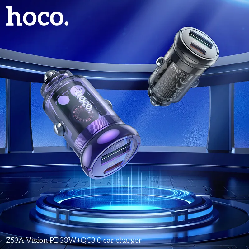 Tẩu Sạc Ô tô Hoco Z53A Vision PD30W+QC3.0 thiết kế nhỏ gọn, hiện đại phù hợp nhiều xe hơi