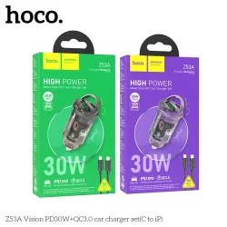 Tẩu Sạc Ô tô Hoco Z53A Vision PD30W+QC3.0 kèm dây C to iP