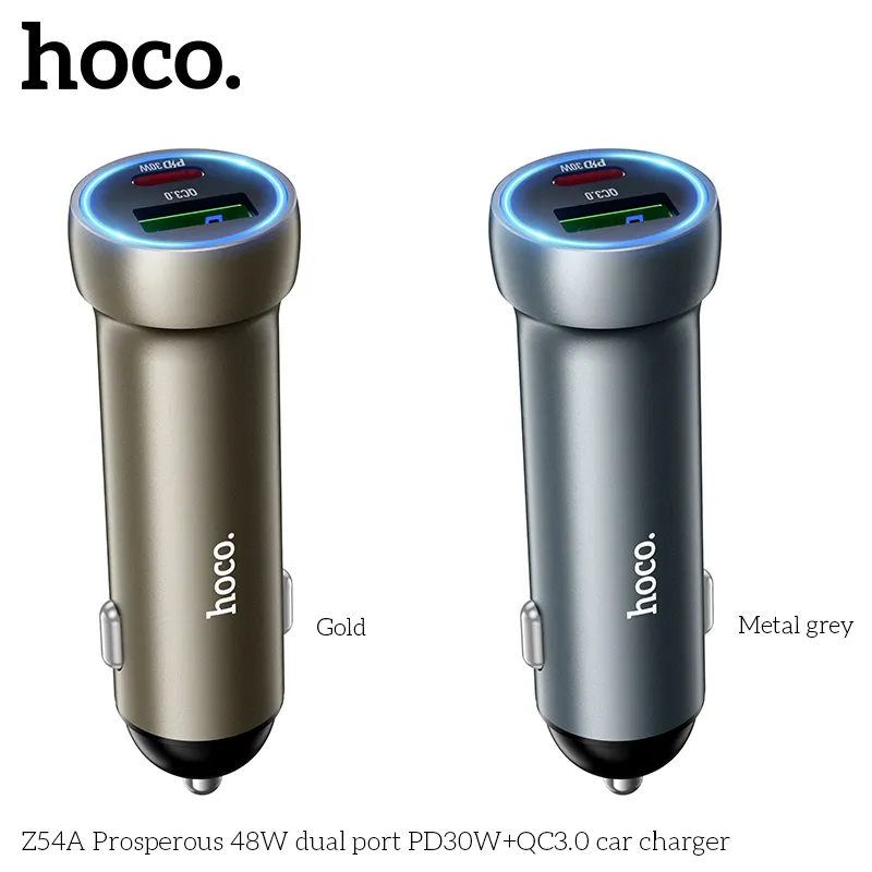 Tẩu Sạc Ô tô Hoco Z54A Prosperous 48W PD30W+QC3.0 thiết kế nhỏ gọn, tiện lợi sử dụng ô tô