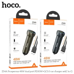 Tẩu Sạc Ô tô Hoco Z54A Prosperous 48W PD30W+QC3.0 kèm dây C to C
