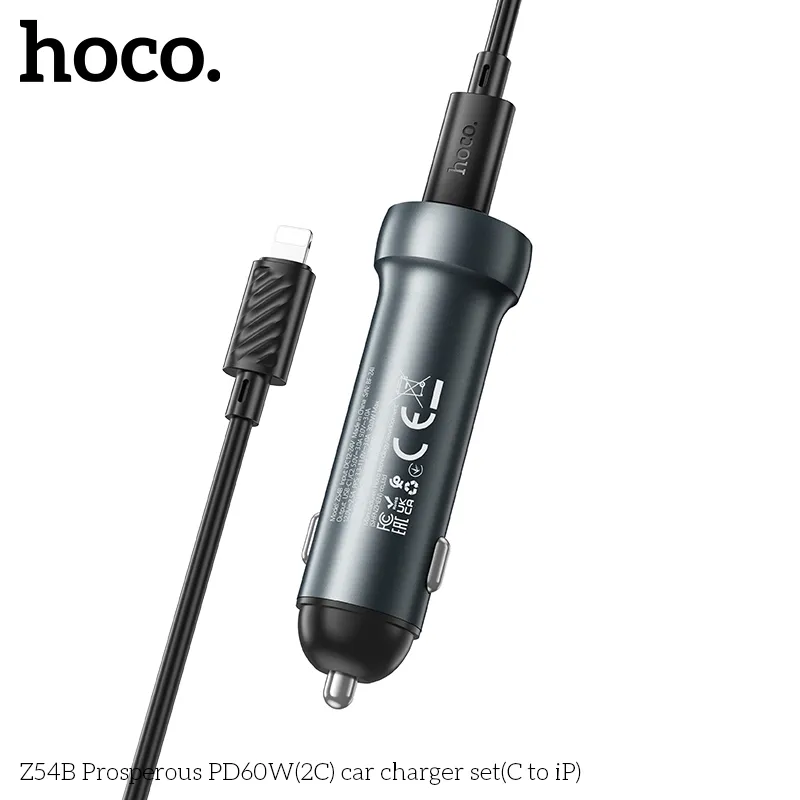 Tẩu Sạc Ô tô Hoco Z54B Prosperous PD60W thiết kế nhỏ gọn, hiện đại phù hợp mọi xe