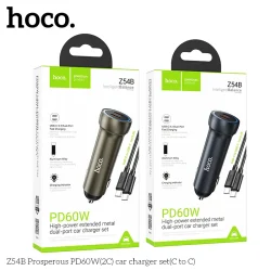 Tẩu Sạc Ô tô Hoco Z54B Prosperous PD60W kèm dây C to C