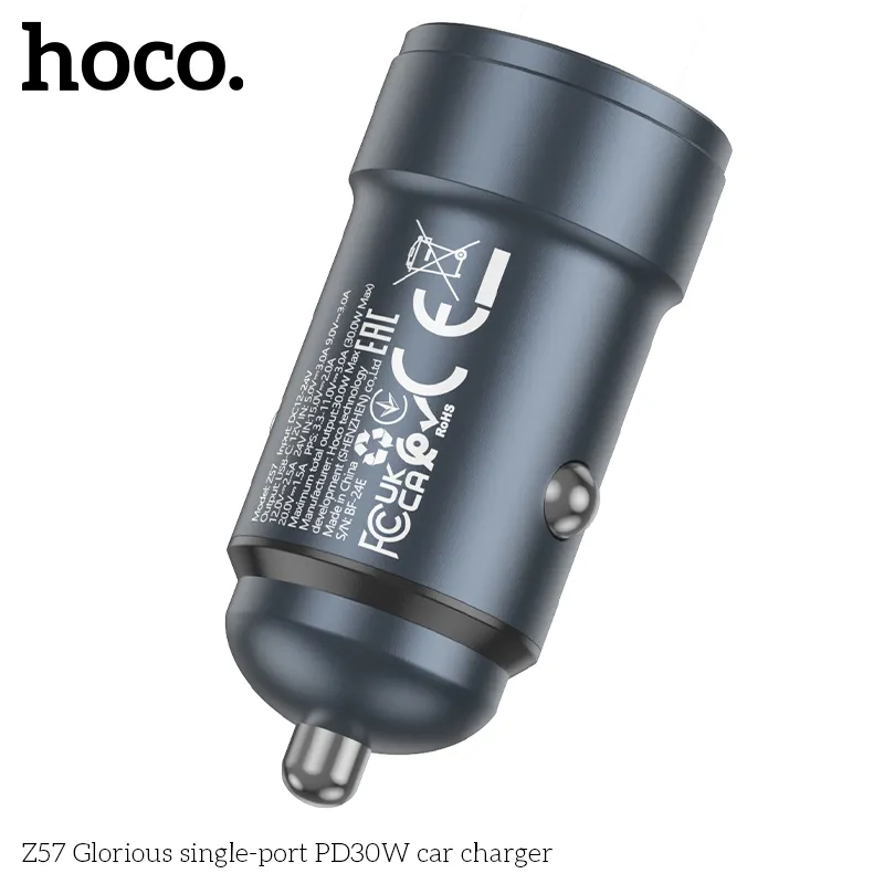 Tẩu sạc ô tô Hoco Z57 Glorious PD30W thiết kế nhỏ gọn, hiện đại phù hợp mọi xe