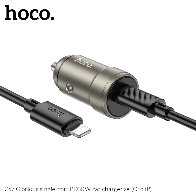 Tẩu sạc Hoco Z57 với thiết kế hợp kim nhôm bền chắc, màu sắc tinh tế