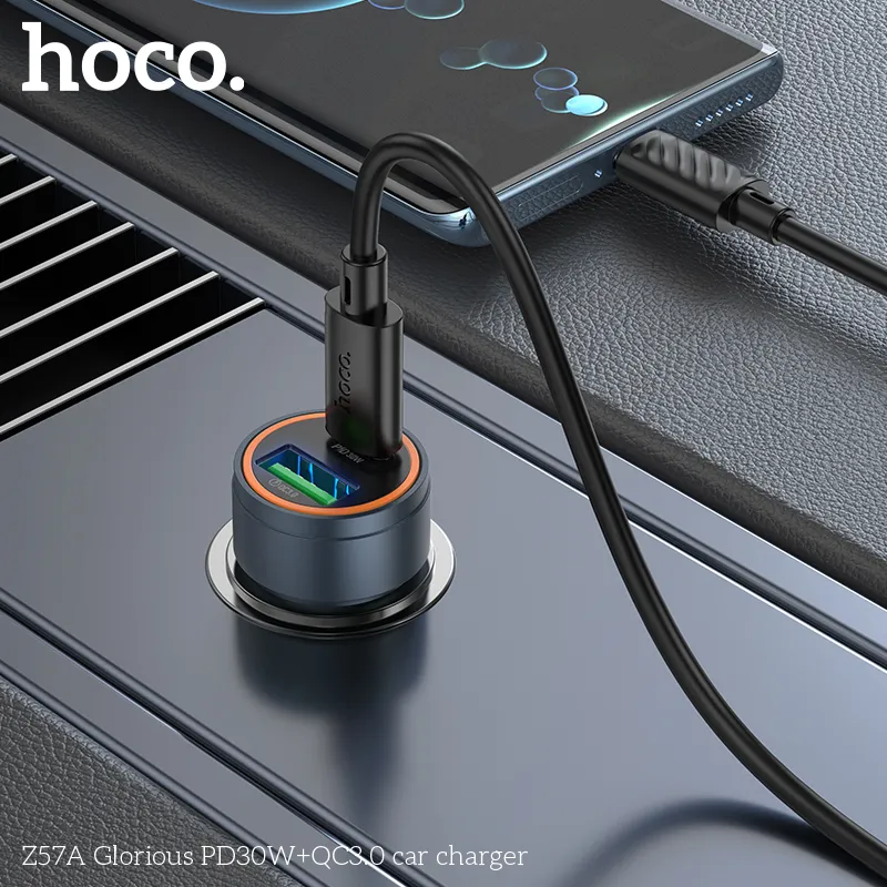 Tẩu sạc ô tô Hoco Z57A Glorious PD30W+QC3.0 thiết kế nhỏ gọn và tiện lợi