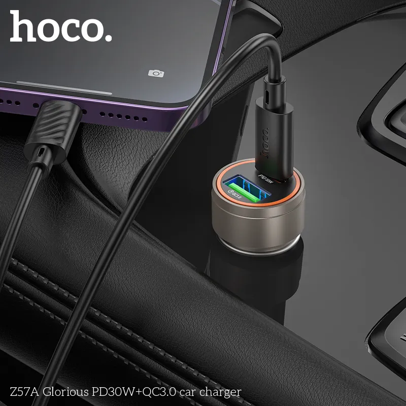 Tẩu sạc Hoco Z57A với kiểu dáng hợp kim nhôm sang trọng