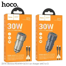 Tẩu Sạc Ô tô Hoco Z57A Glorious PD30W+QC3.0 kèm dây C to C