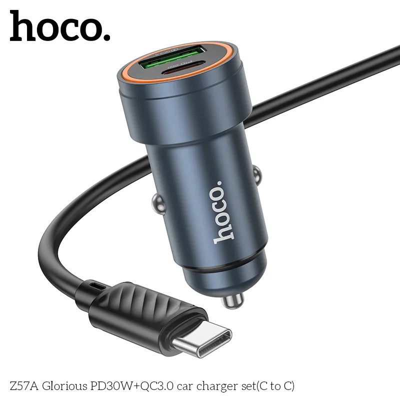 Tẩu Sạc Ô tô Hoco Z57A Glorious PD30W+QC3.0 kèm dây C to C thiết kế hiện đại, nhỏ gọn và sang trọng