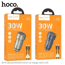 Tẩu Sạc Ô tô Hoco Z57A Glorious PD30W+QC3.0 kèm dây C to iP