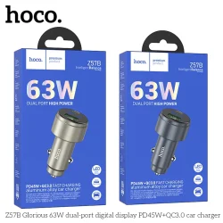 Tẩu Sạc Ô tô Hoco Z57B Glorious 63W PD45W+QC3.0 màn hình kỹ thuật số