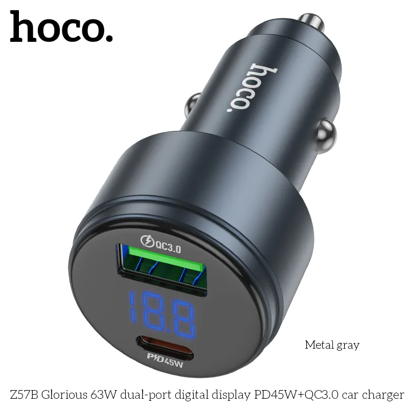 Tẩu sạc ô tô Hoco Z57B thiết kế nhỏ gọn, màn hình kỹ thuật số hiện đại