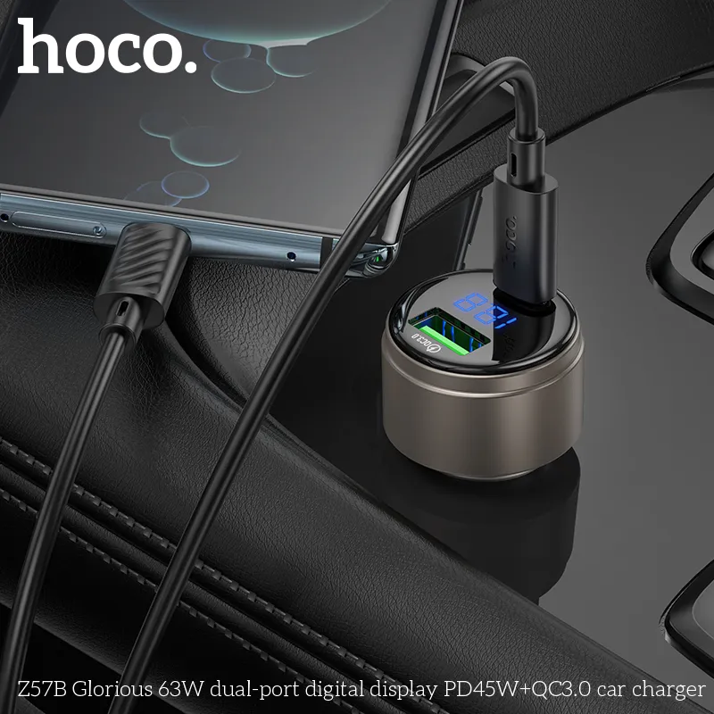 Đóng gói sản phẩm tẩu sạc Hoco Z57B gọn nhẹ, đầy đủ phụ kiện