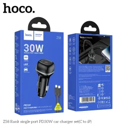 Tẩu Sạc Ô tô Hoco Z58 Rank PD30W kèm dây C to iP