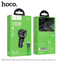 Tẩu Sạc Ô tô Hoco Z58A Rank 48W PD30W+QC3.0 kèm dây C to C
