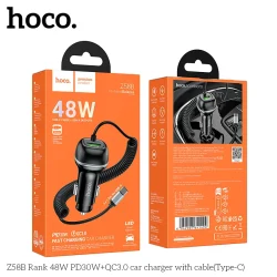 Tẩu Sạc Ô tô Hoco Z58B Rank 48W PD30W+QC3.0 kèm dây Type-C