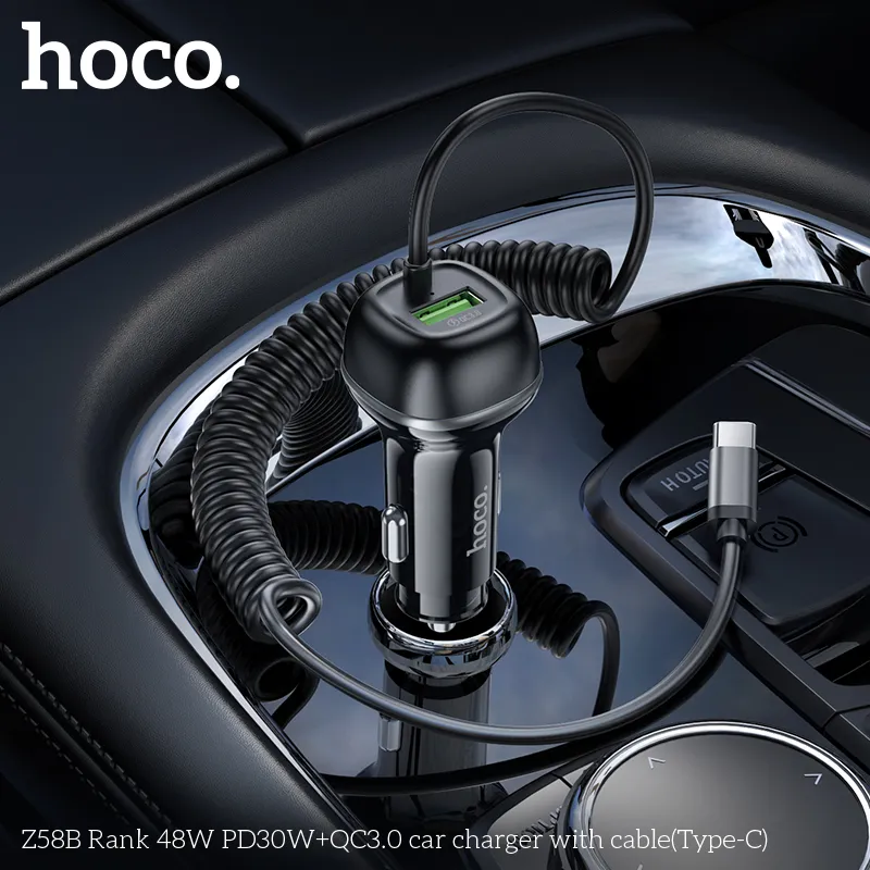 Tẩu Sạc Ô tô Hoco Z58B Rank 48W PD30W+QC3.0 kèm dây Type-C hiệu năng cao tiện lợi