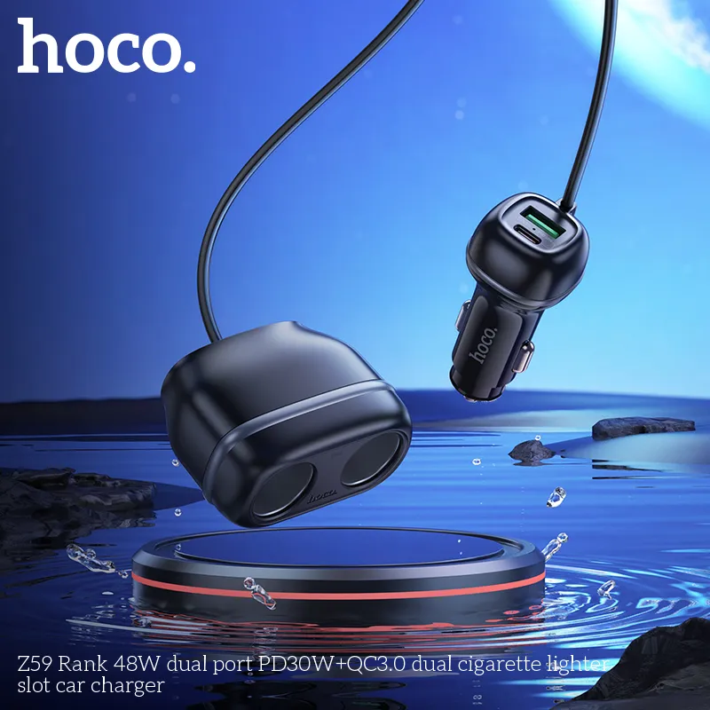 Tẩu Sạc Ô tô Hoco Z59 Rank 48W PD30W+QC3.0 với thiết kế nhỏ gọn, tiện lợi cho mọi xe hơi