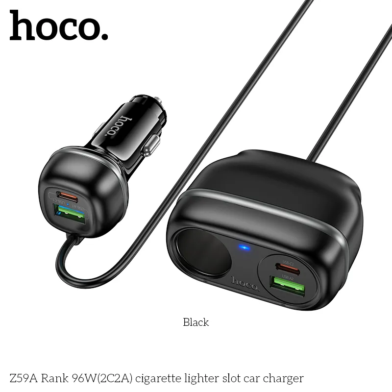 Tẩu Sạc Hoco Z59A chất liệu chống cháy PC, đảm bảo an toàn khi sử dụng