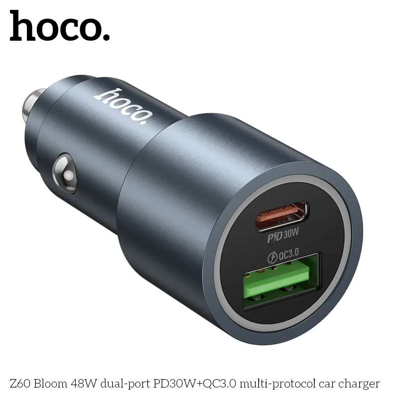 Tẩu Sạc Ô tô Hoco Z60 Bloom 48W PD30W+QC3.0 thiết kế nhỏ gọn sang trọng phù hợp mọi xe