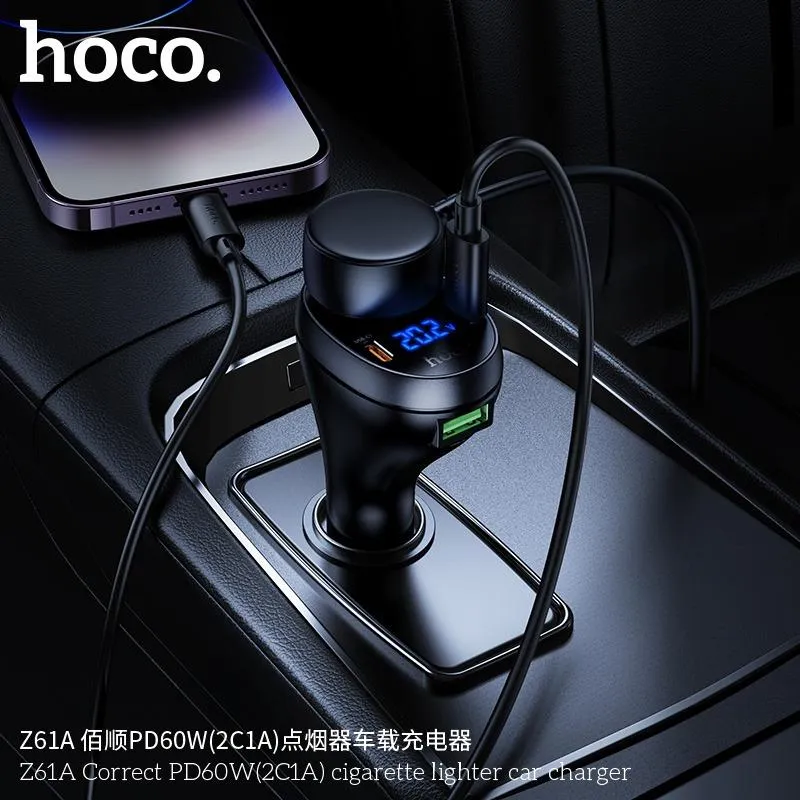 Tẩu sạc ô tô Hoco Z61A Correct PD60W thiết kế hiện đại, chất liệu PC chống cháy bền bỉ