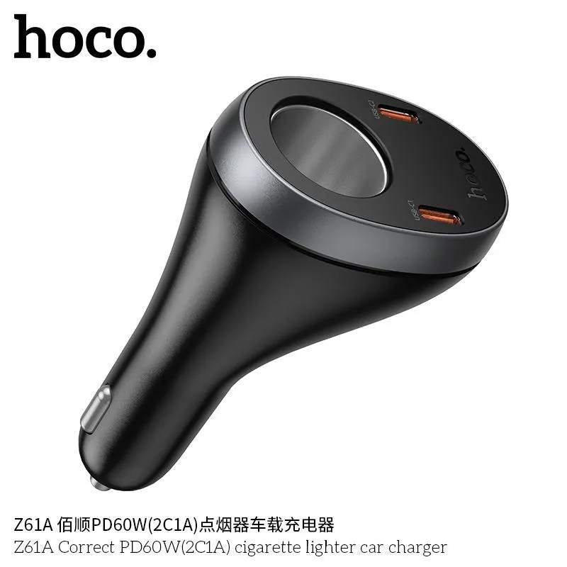 Trải nghiệm sạc an toàn, nhanh chóng với tẩu sạc ô tô Hoco Z61A Correct PD60W