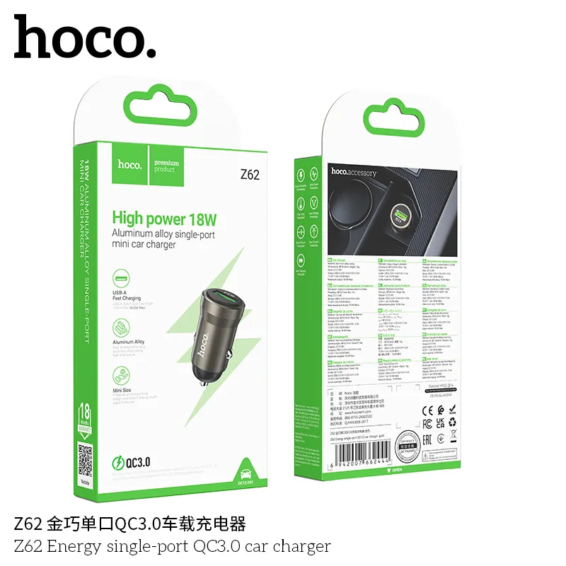 Tẩu sạc ô tô Hoco Z62 Energy QC3.0 thiết kế nhỏ gọn, công suất sạc nhanh, phù hợp mọi loại xe hơi