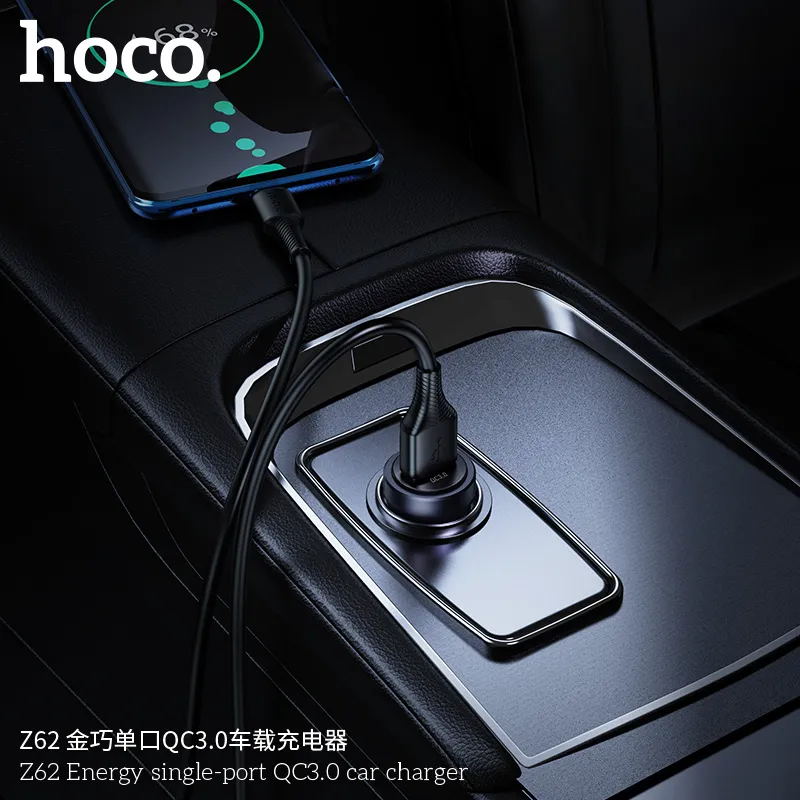 Tẩu sạc ô tô Hoco Z62 Energy QC3.0 thiết kế hợp kim nhôm bền bỉ, kiểu dáng sang trọng và hiện đại