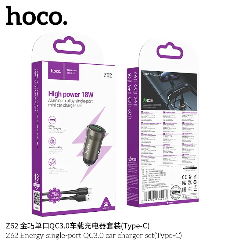 Tẩu sạc ô tô Hoco Z62 Energy QC3.0 với thiết kế nhỏ gọn, tiện lợi cho mọi xe hơi