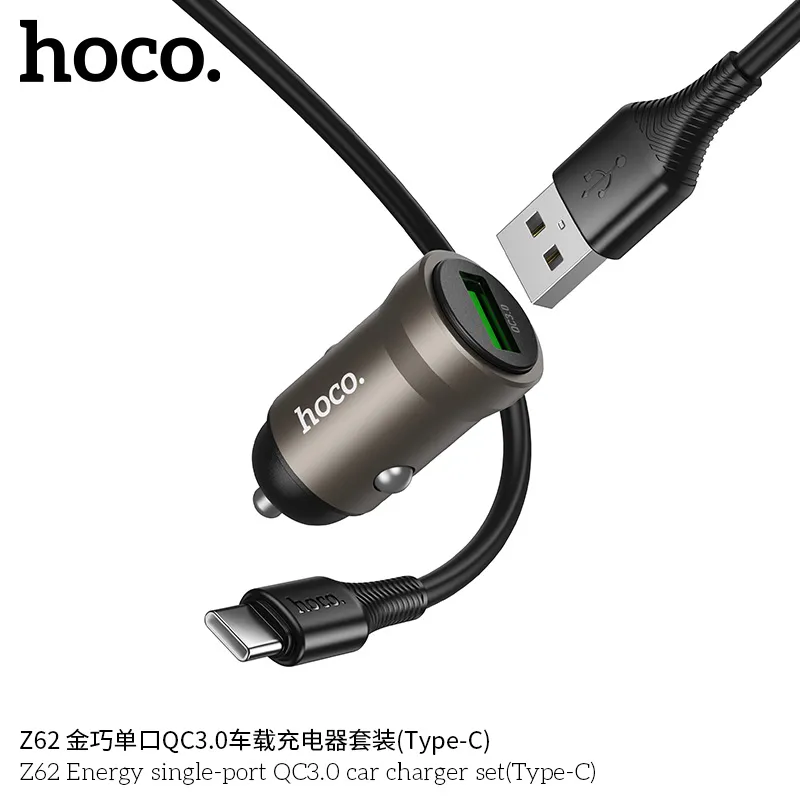 Tẩu sạc Hoco Z62 với kiểu dáng hợp kim nhôm bền bỉ, màu sắc sang trọng