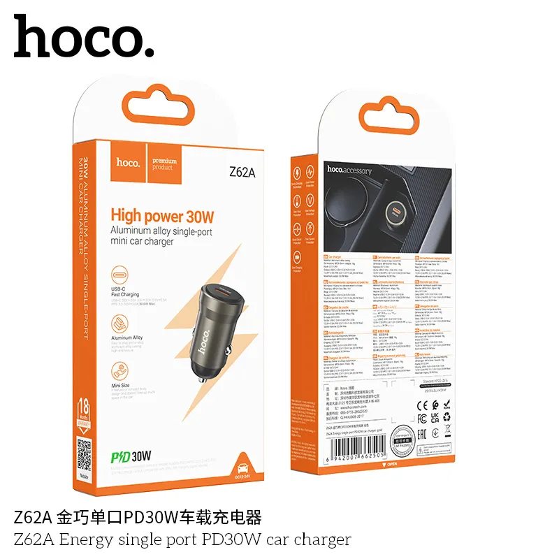 Tẩu Sạc Ô tô Hoco Z62A Energy PD30W với thiết kế nhỏ gọn, sang trọng