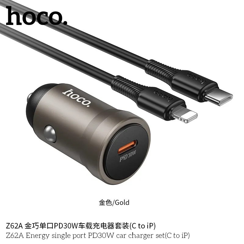 Tẩu Sạc Ô tô Hoco Z62A Energy PD30W kèm dây C to iP, thiết kế nhỏ gọn hợp kim nhôm bền chắc
